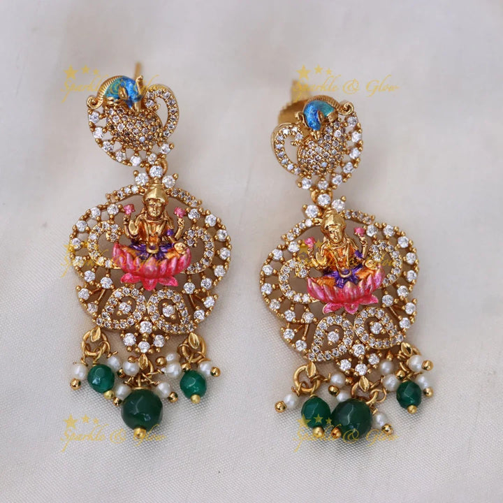 Exquisite Peacock Temple Necklace Set with Green Beads