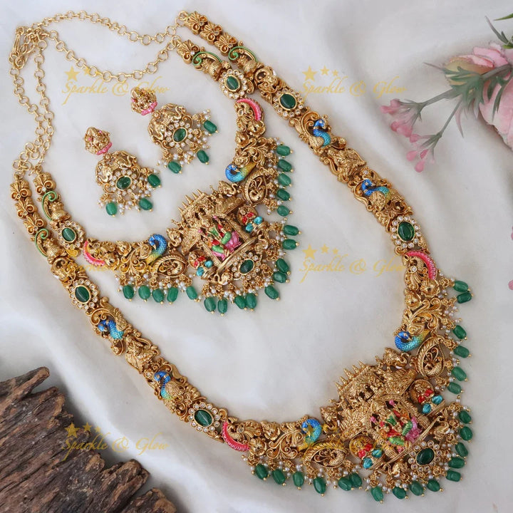Exquisite Lakshmi Floral Peacock Bridal Necklace Set