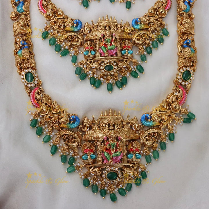 Exquisite Lakshmi Floral Peacock Bridal Necklace Set