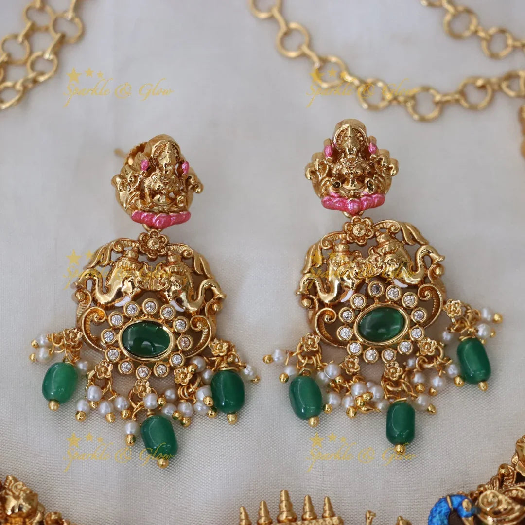 Exquisite Lakshmi Floral Peacock Bridal Necklace Set
