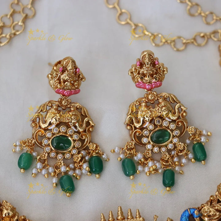 Exquisite Lakshmi Floral Peacock Bridal Necklace Set