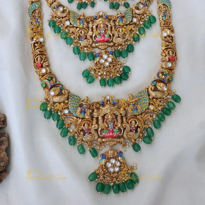 Exquisite Lakshmi Peacock Bridal Necklace Set