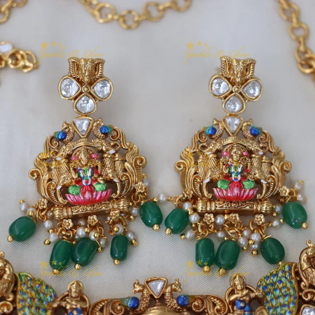 Exquisite Lakshmi Peacock Bridal Necklace Set