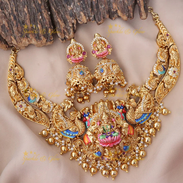 Divine Lakshmi Temple Necklace Set for Festive Glamour