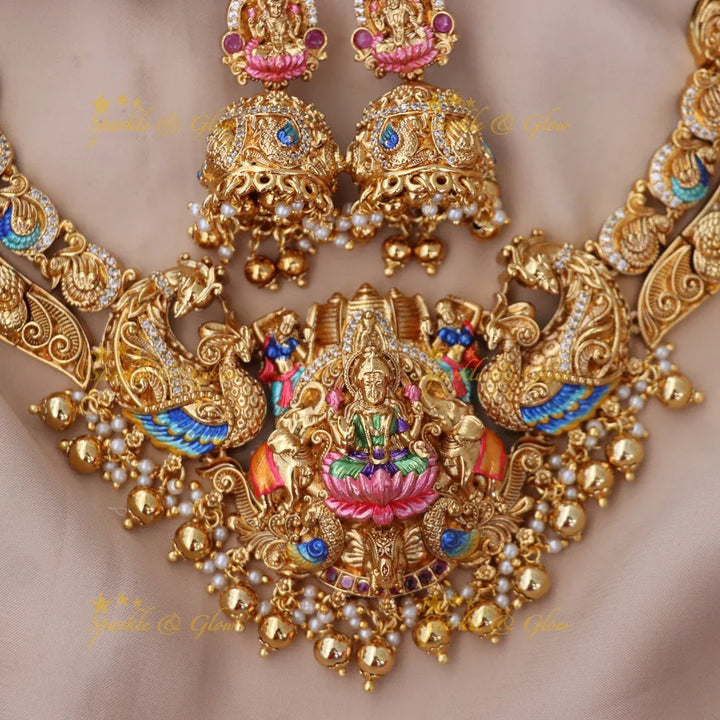 Divine Lakshmi Temple Necklace Set for Festive Glamour