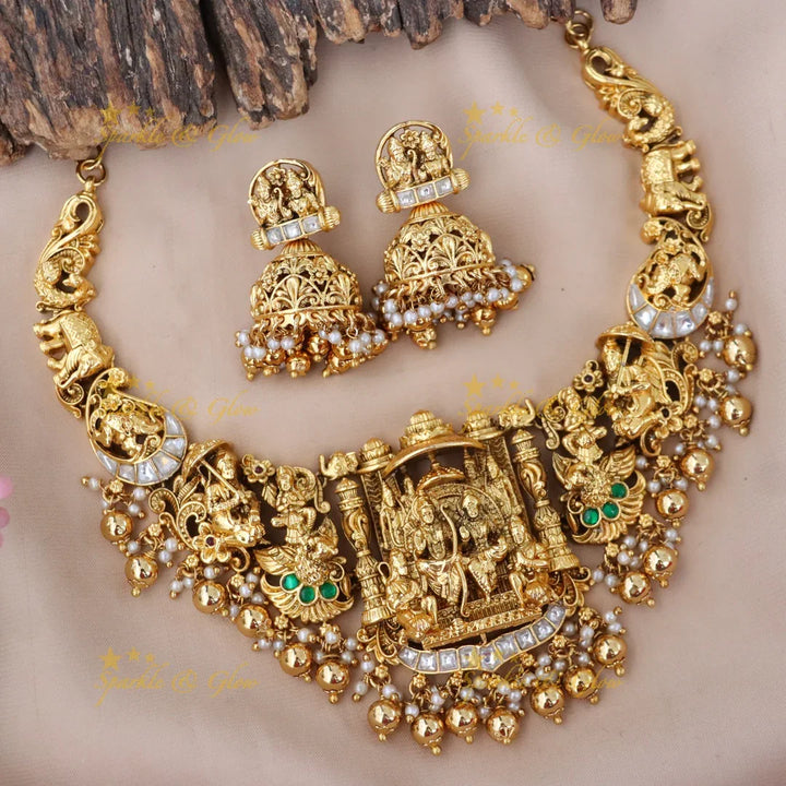 Exquisite Gold Ram Sita Temple Necklace for Weddings