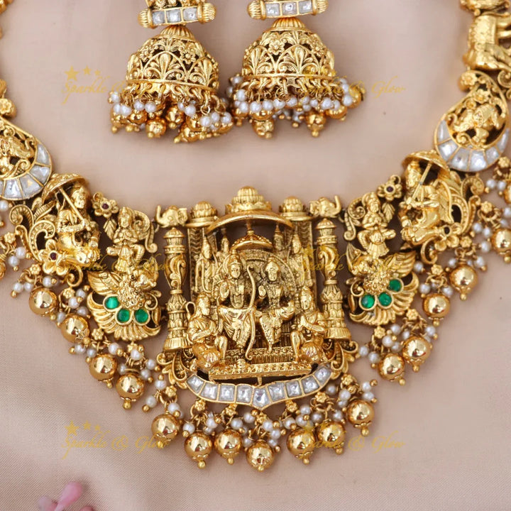 Exquisite Gold Ram Sita Temple Necklace for Weddings