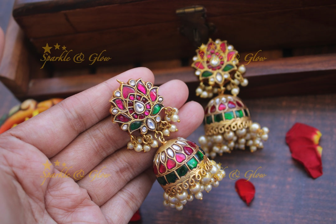 Real Jadau Kundan Lotus Jhumukas