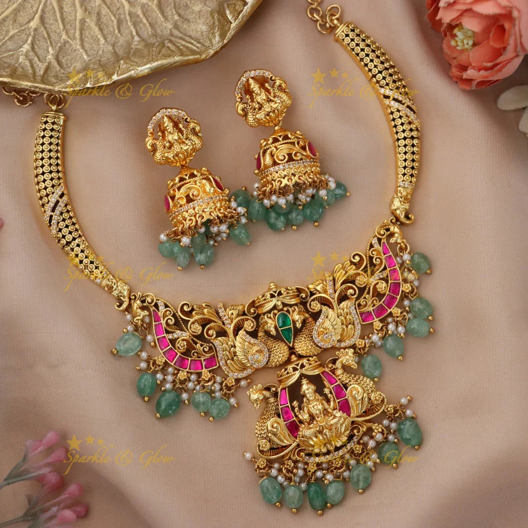 Traditional Lakshmi Temple Necklace Set | Sparkle & Glow