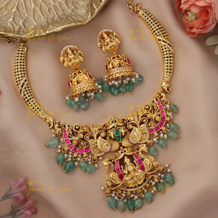 Traditional Lakshmi Temple Necklace Set | Sparkle & Glow