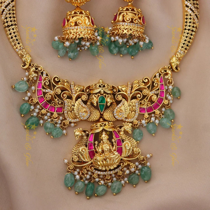 Traditional Lakshmi Temple Necklace Set | Sparkle & Glow