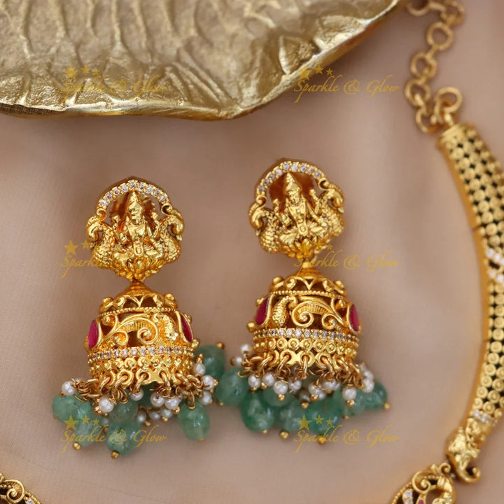 Traditional Lakshmi Temple Necklace Set | Sparkle & Glow