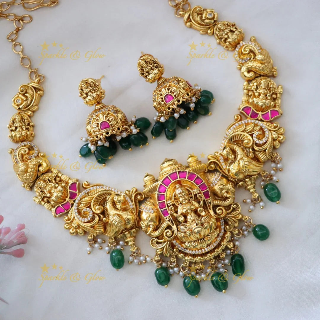 Exquisite Temple Necklace Set - Festive Elegance