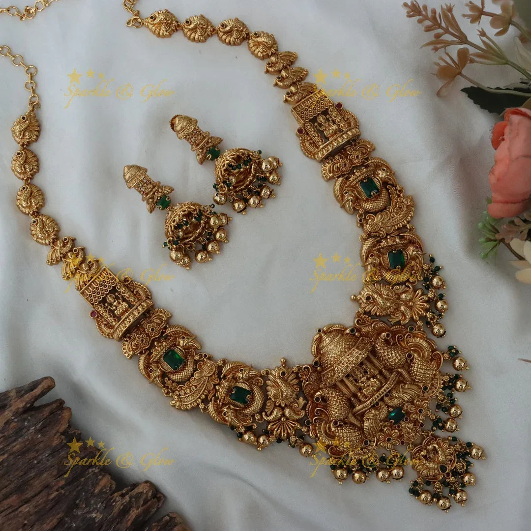 Exquisite Peacock Temple Design Long Necklace Set