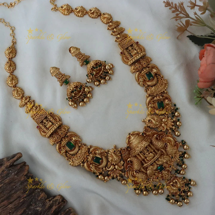 Exquisite Peacock Temple Design Long Necklace Set
