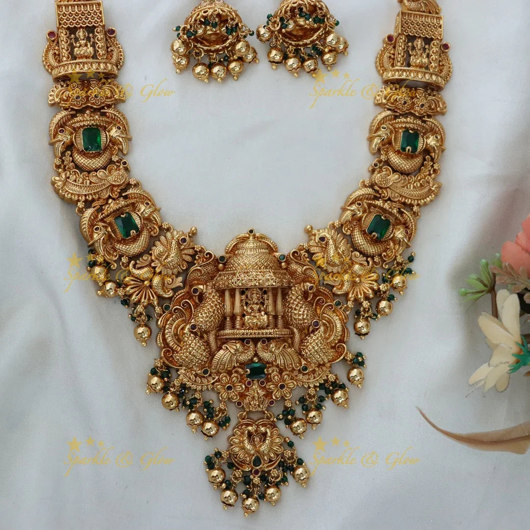 Exquisite Peacock Temple Design Long Necklace Set