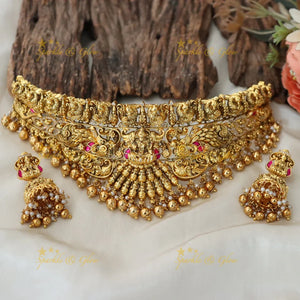 Exquisite Lakshmi Peacock Choker Necklace - Sparkle & Glow