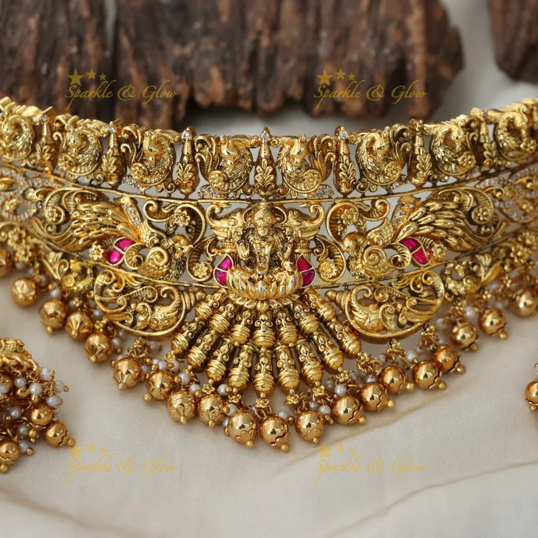 Exquisite Lakshmi Peacock Choker Necklace - Sparkle & Glow