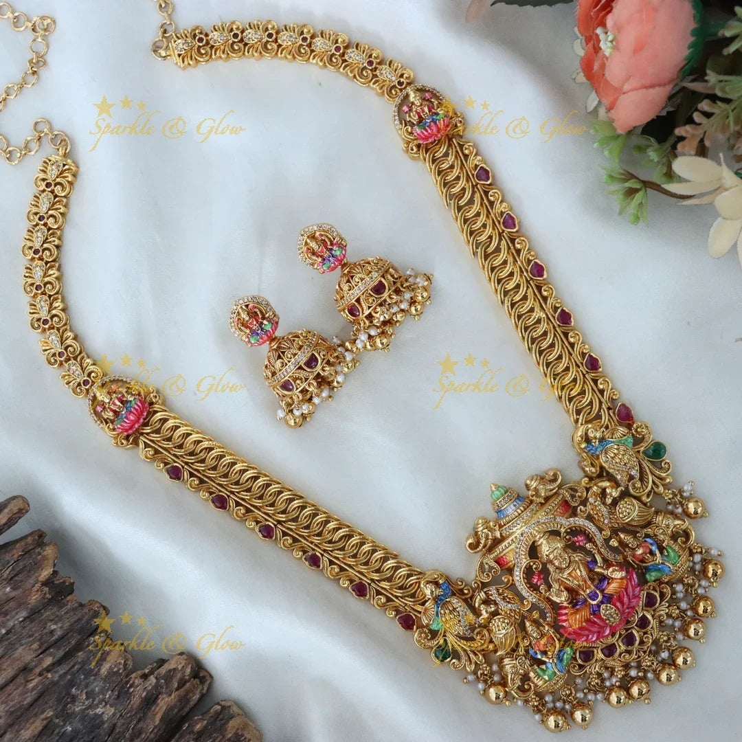 Exquisite Lakshmi Temple Necklace Set for Weddings