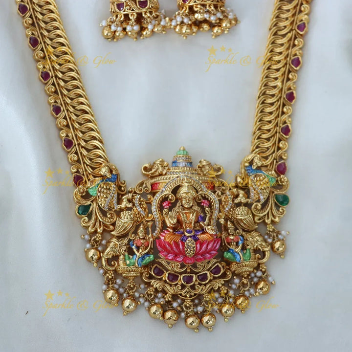 Exquisite Lakshmi Temple Necklace Set for Weddings