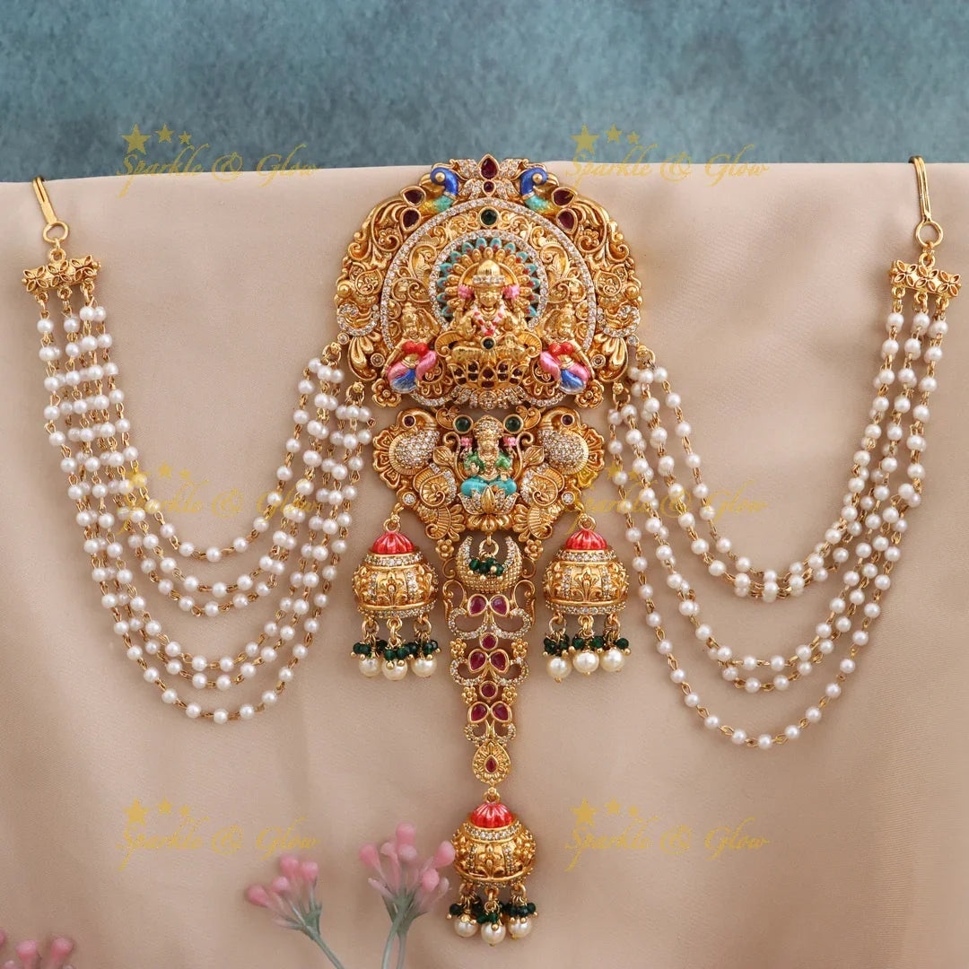 Luxurious Lakshmi Temple Jhumka Hair Ornament