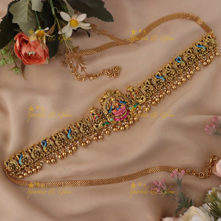 Exquisite Lakshmi Peacock Gold Hip Chain Design