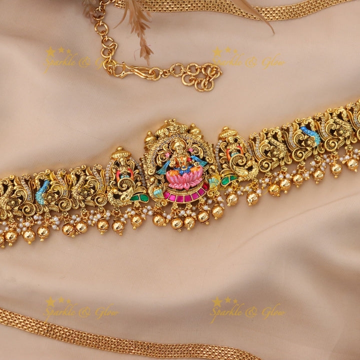 Exquisite Lakshmi Peacock Gold Hip Chain Design