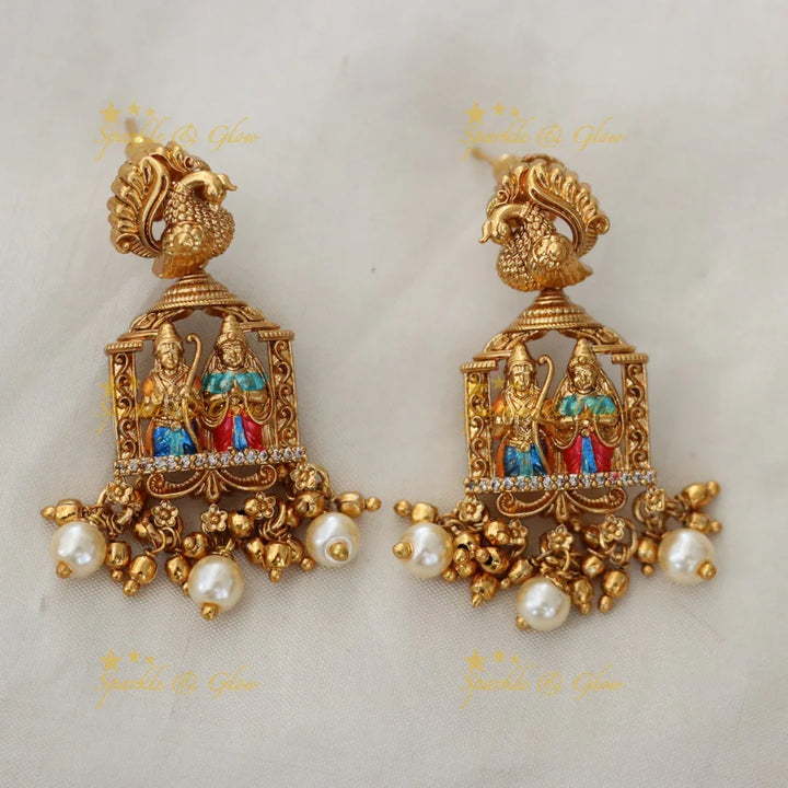 Exquisite Lord Ram Sita Temple Jewellery Pendant Set
