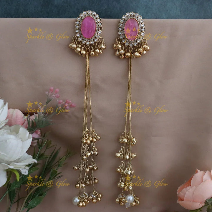 Festive Gold-Plated Earrings - Oval Bead Charm