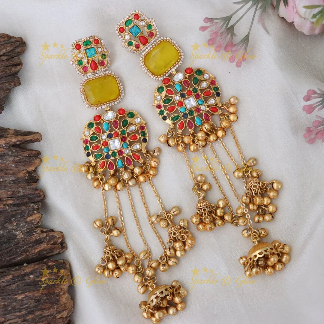 Multicolor Beaded Gold Earrings - Festival Ready