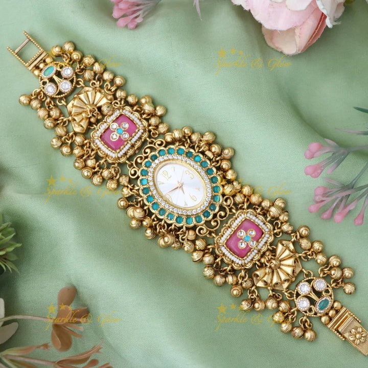 Exquisite Gold Pearl Floral Bracelet Watch