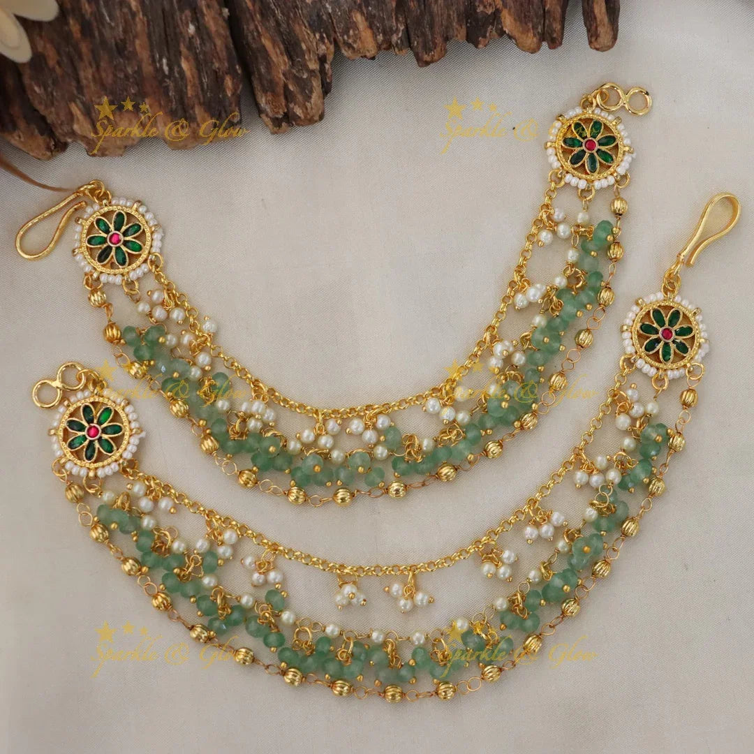 Elegant Pearl & Gold Earchain Set for Special Occasions