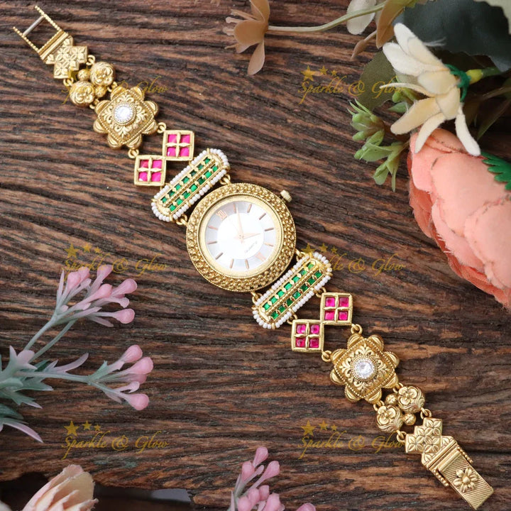 Exquisite Pearl Floral Antique Watch - Timeless Elegance