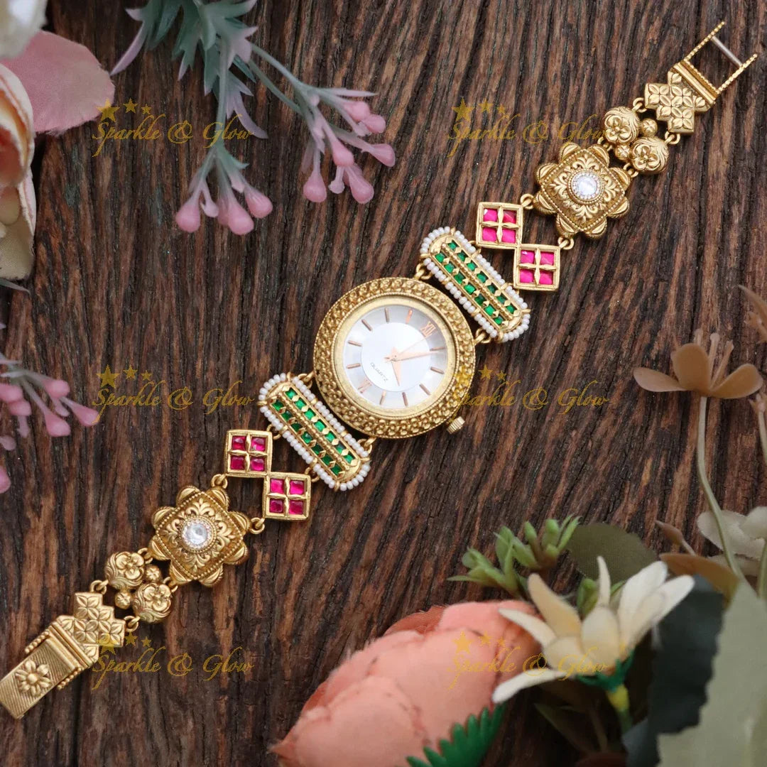 Exquisite Pearl Floral Antique Watch - Timeless Elegance