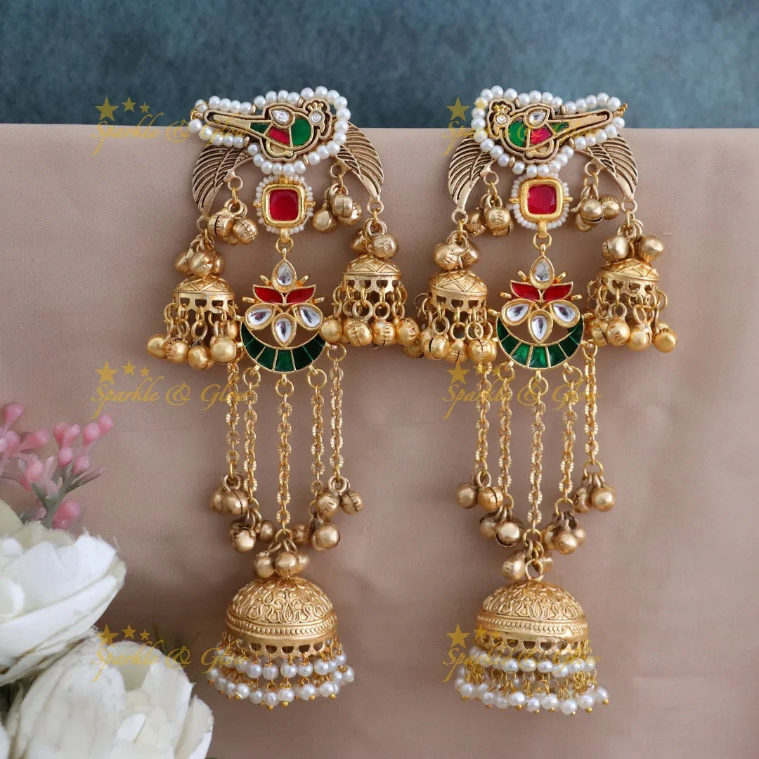 Exquisite Peacock Half Moon Jhumka Earrings for Weddings
