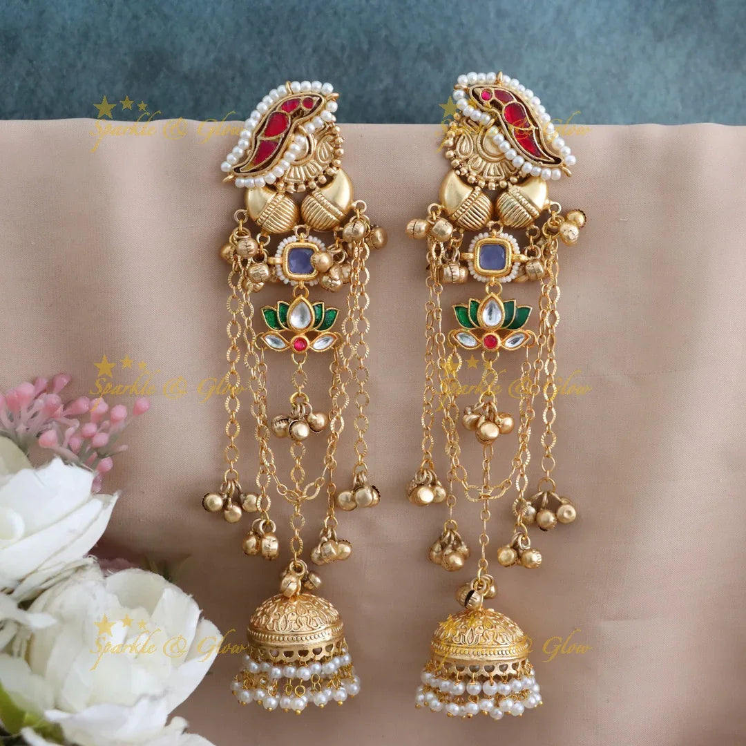 Exquisite Peacock Lotus Jhumka Earrings for Weddings