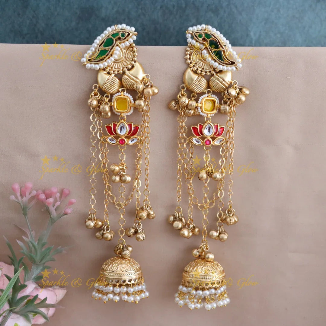Exquisite Peacock Lotus Jhumka Earrings for Weddings