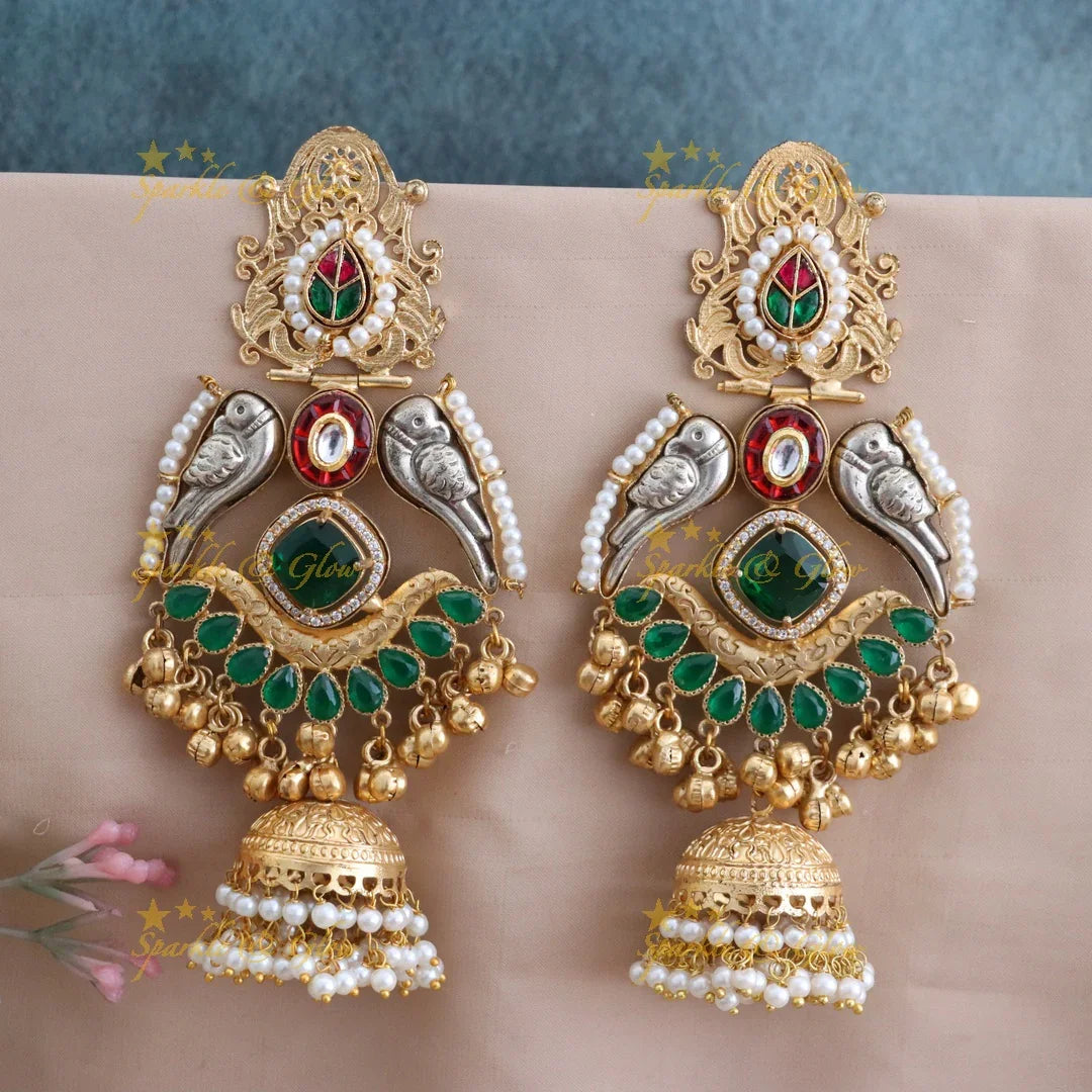 Gold Parrot Earrings for Weddings & Festivals
