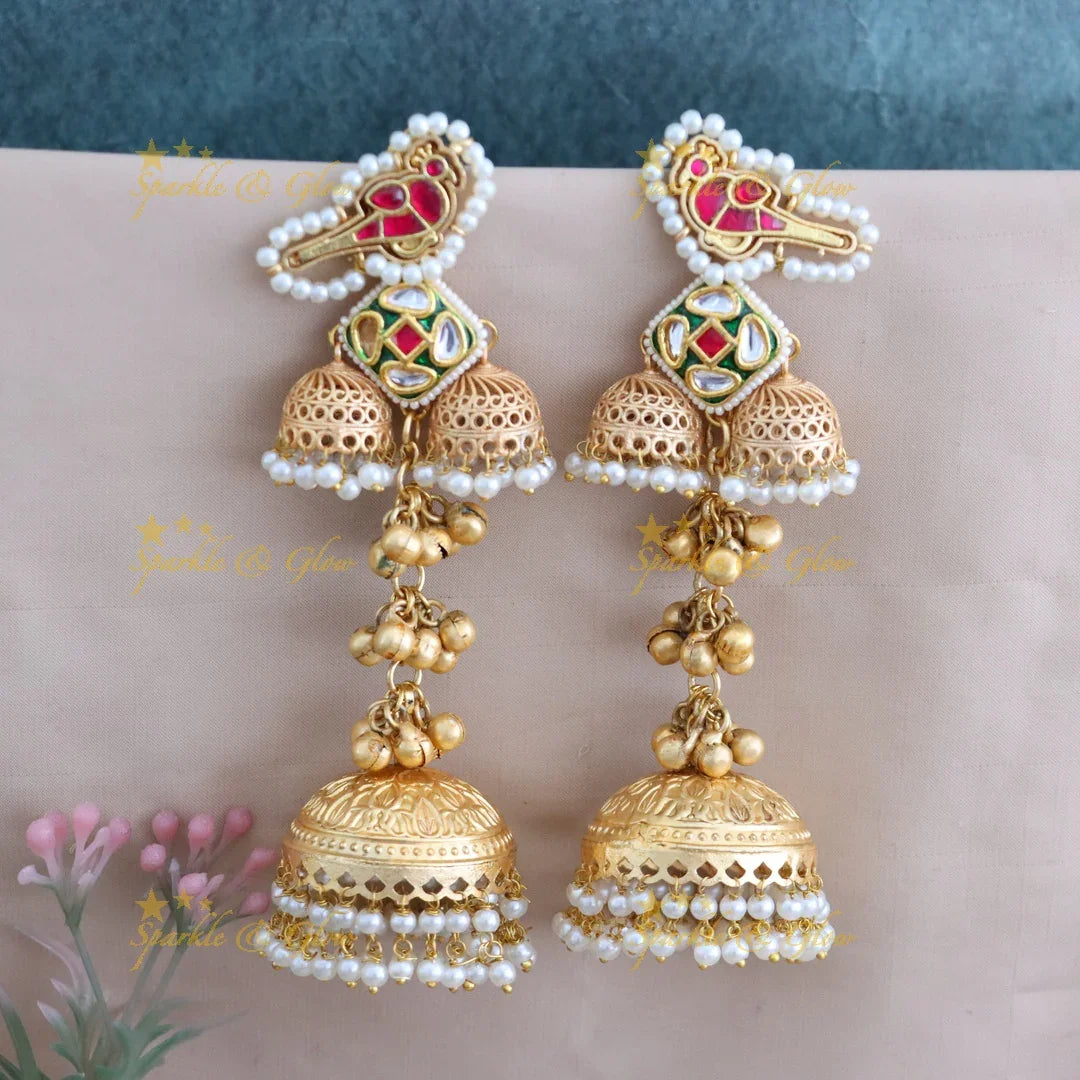 Exquisite Gold Peacock Jhumka Earrings for Weddings