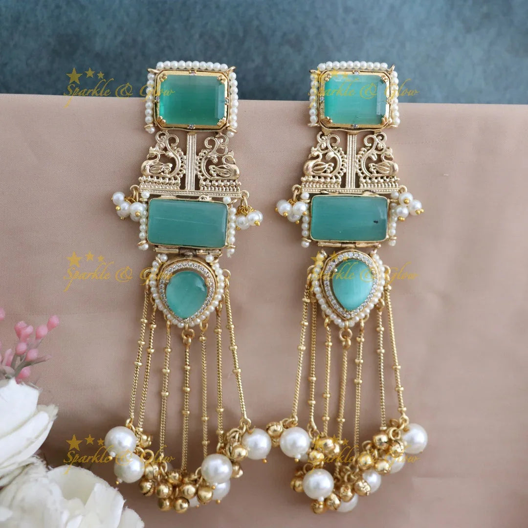 Elegant Mint Green Peacock Pearl Earrings Online