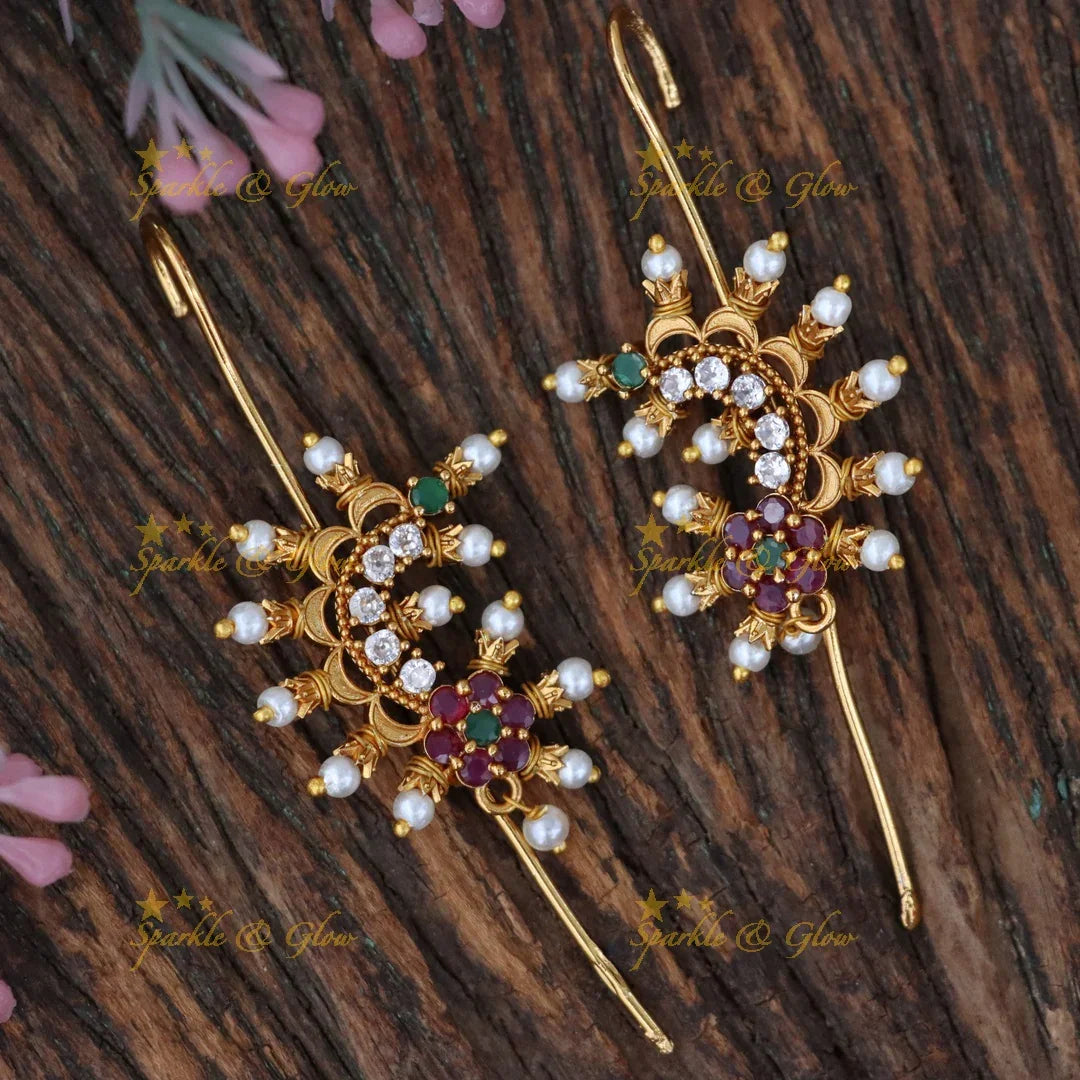Exquisite Floral Pearl Ear Cuffs - Festive Jewelry
