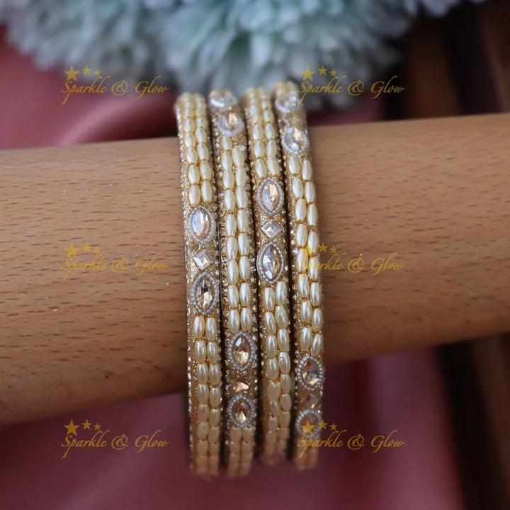 Elegant Gold Rice Bead Bangles - Perfect for Celebrations