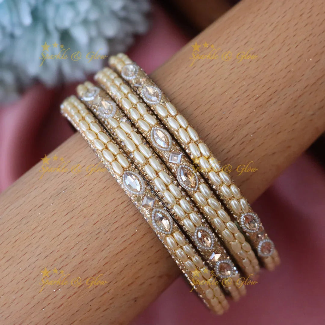 Elegant Gold Rice Bead Bangles - Perfect for Celebrations