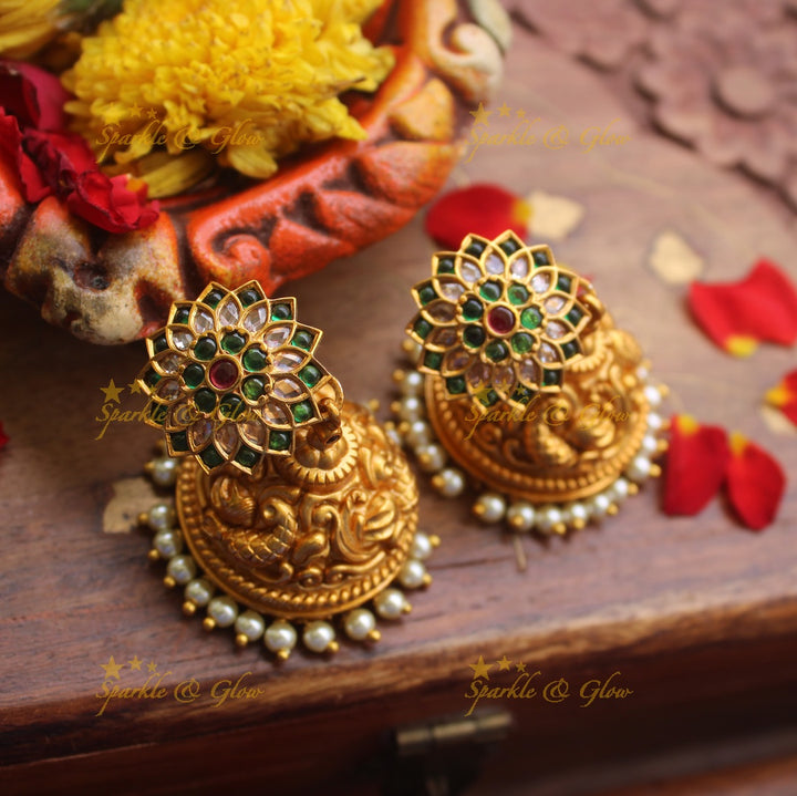 Premium matte Flower studded kemp jhumukas