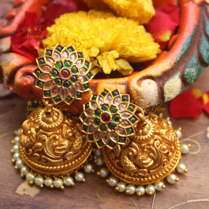 Premium matte Flower studded kemp jhumukas