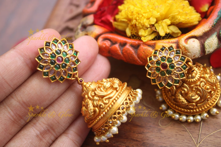 Premium matte Flower studded kemp jhumukas