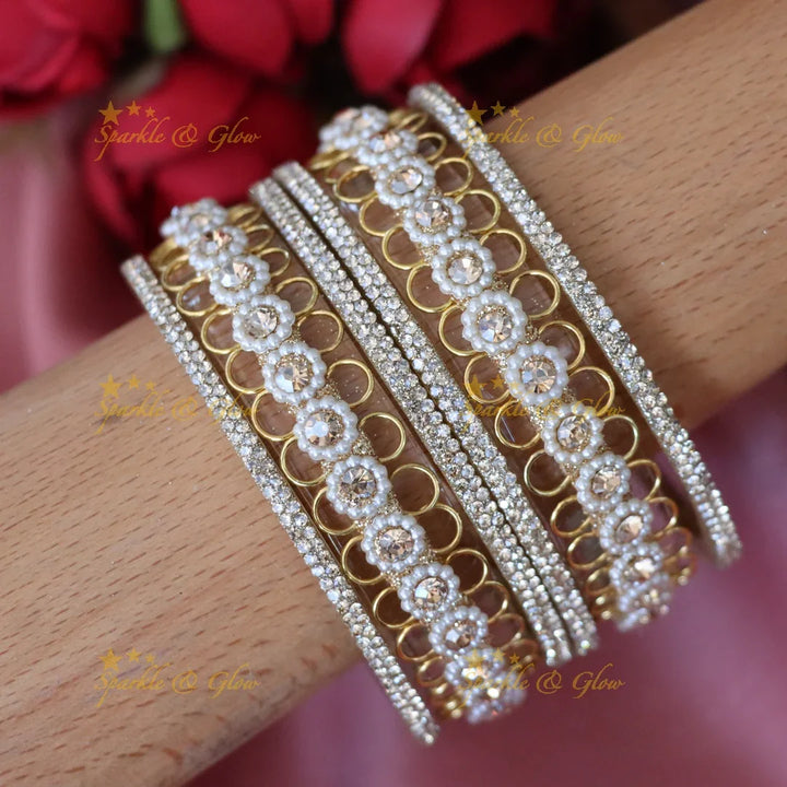 Exquisite Bridal Pearl & Diamond Bangle Set for Weddings