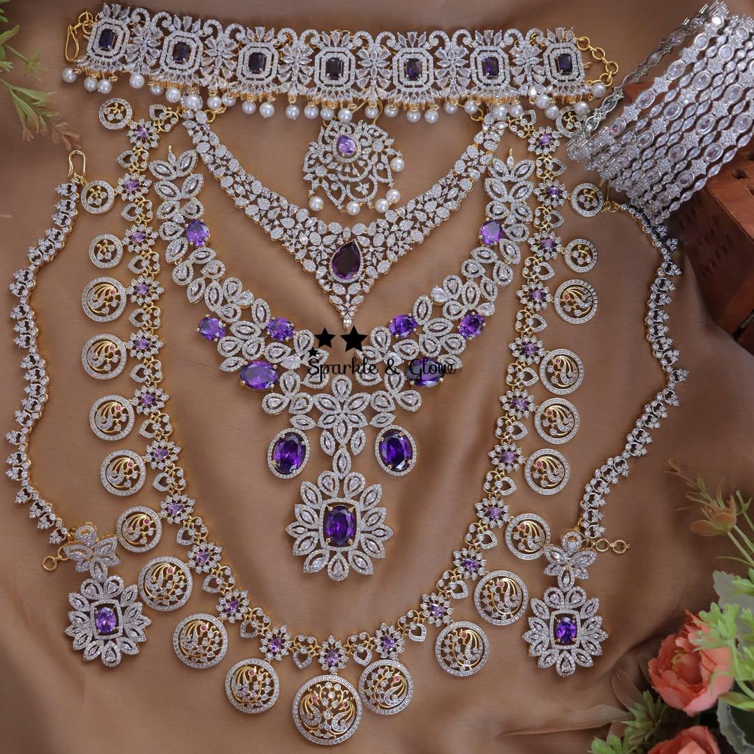Exquisite Purple Gem Bridal Necklace Set - Sparkle & Glow