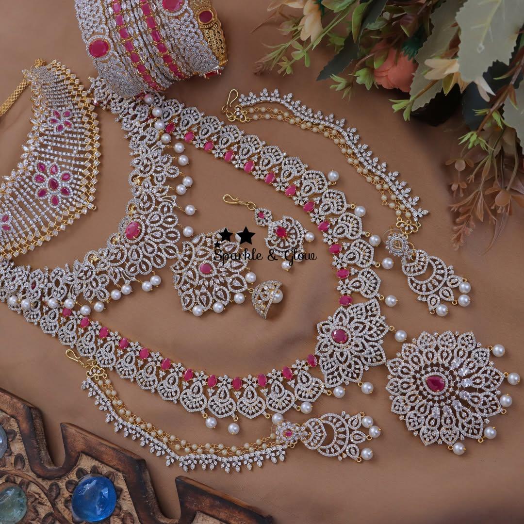 Exquisite Pink Stone Bridal Jewelry Set - Sparkle & Glow