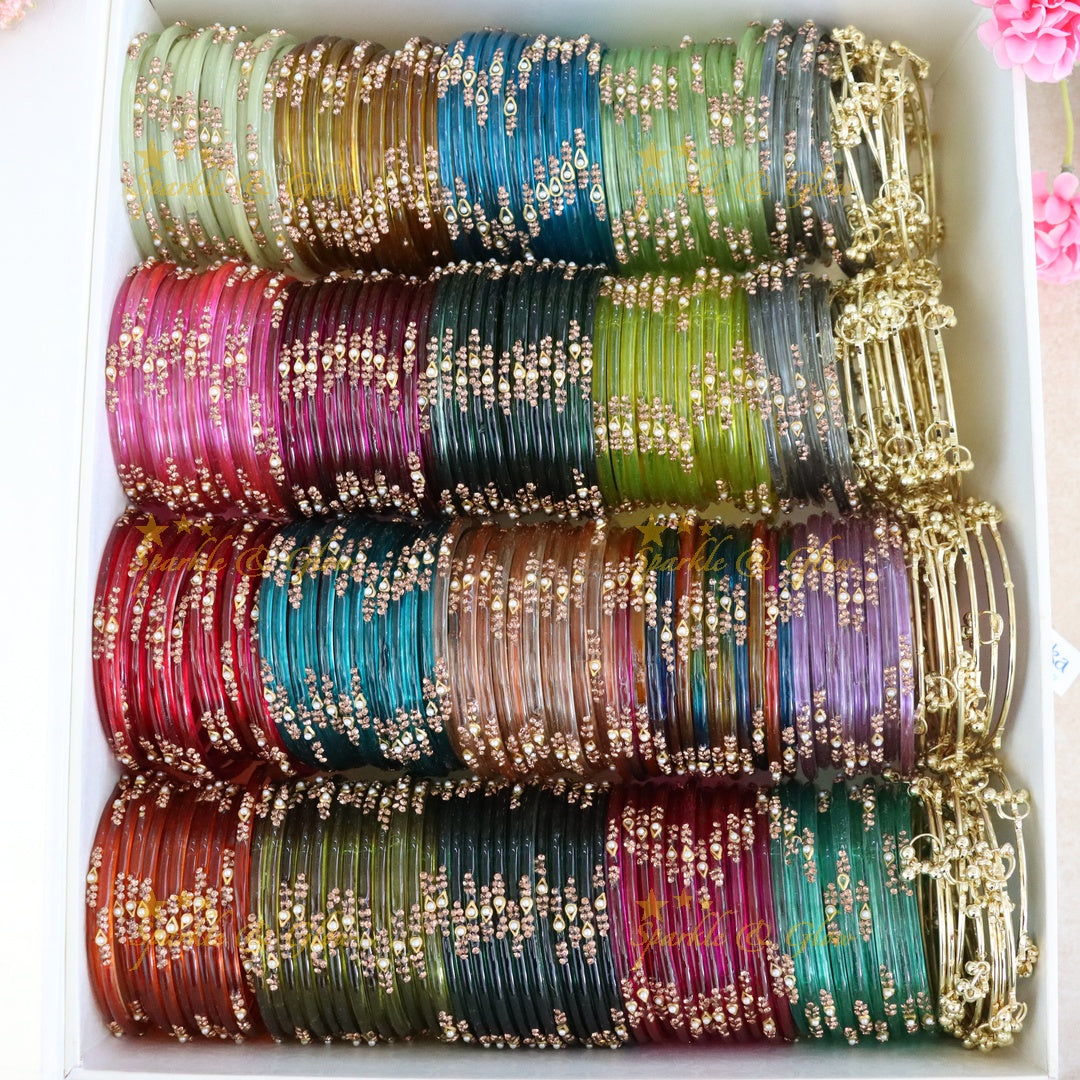 Exquisite Pearl Glass Bangles Combo Set - India